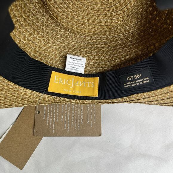 Eric Javits Fringe Pinch Fedora Hat UPF 50 NWT brown with Black Strap Summer - Picture 4 of 8